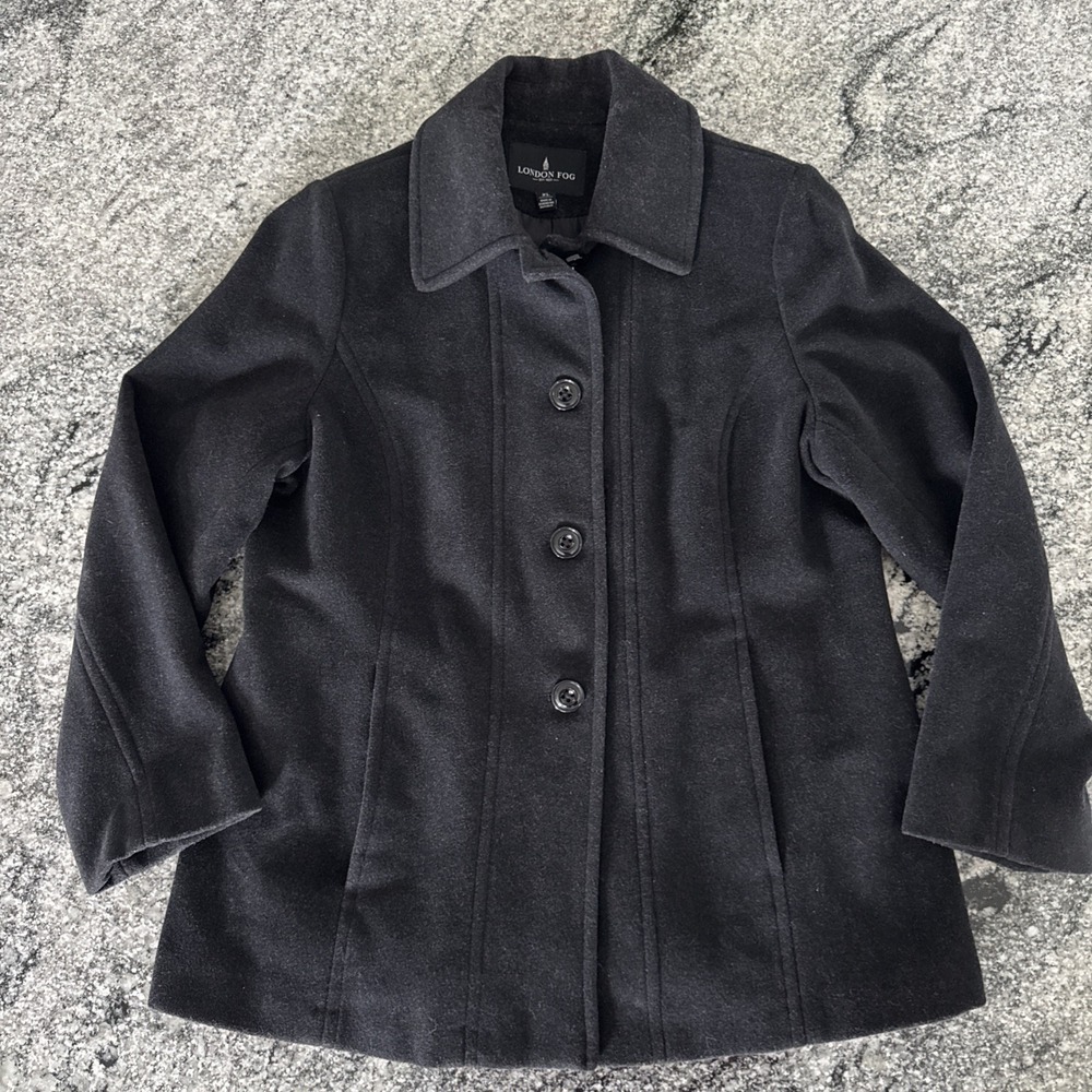 LONDON FOG‎ PEACOAT WOMEN'S Extra Large Black Great Shape 4 Button
